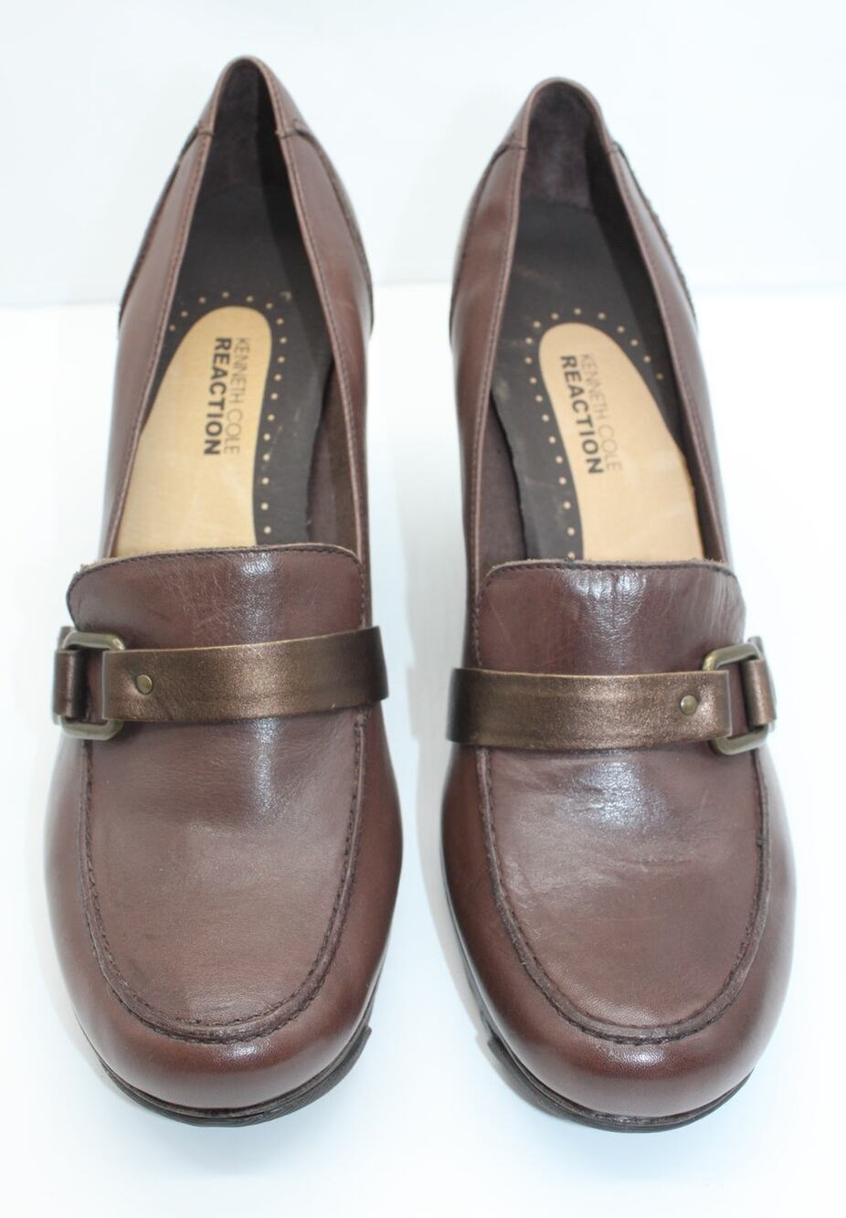 NWOT Kenneth Cole Reaction Brown Leather Cederama Slip On Wedge Loafers Shoes 11 - Picture 1 of 13